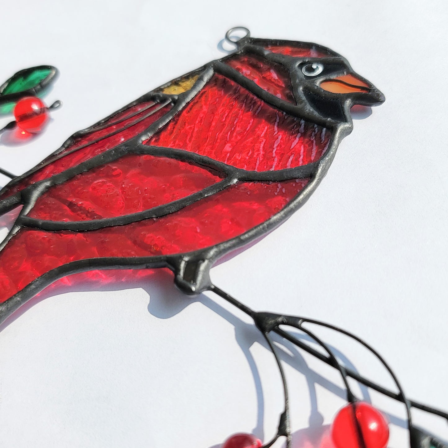 Cardinal stained glass,Custom stained glass cardinal suncatcher,Cardinal gifts,Bird stained glass ,Stained glass yard art,window hangings