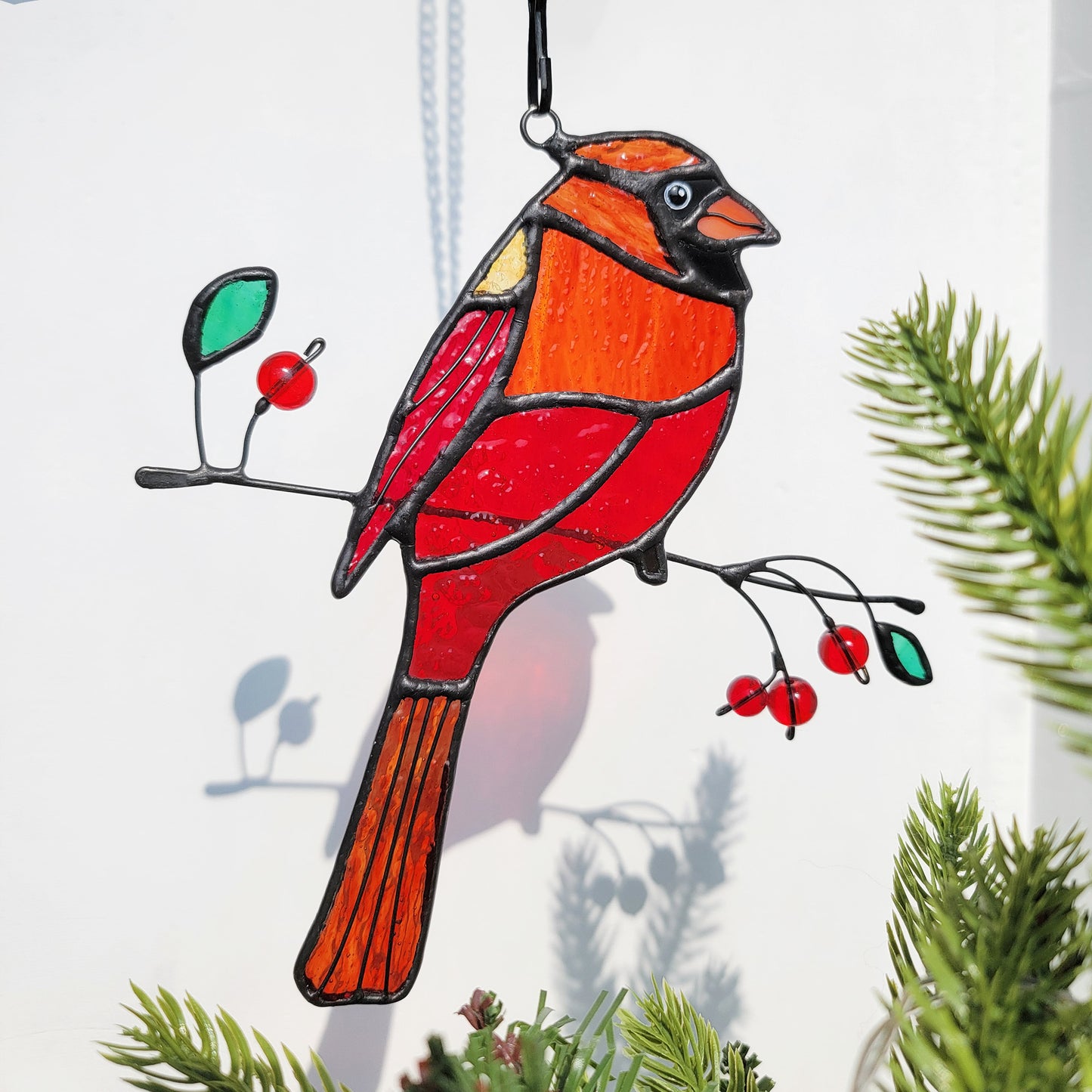 Cardinal stained glass,Custom stained glass cardinal suncatcher,Cardinal gifts,Bird stained glass ,Stained glass yard art,window hangings