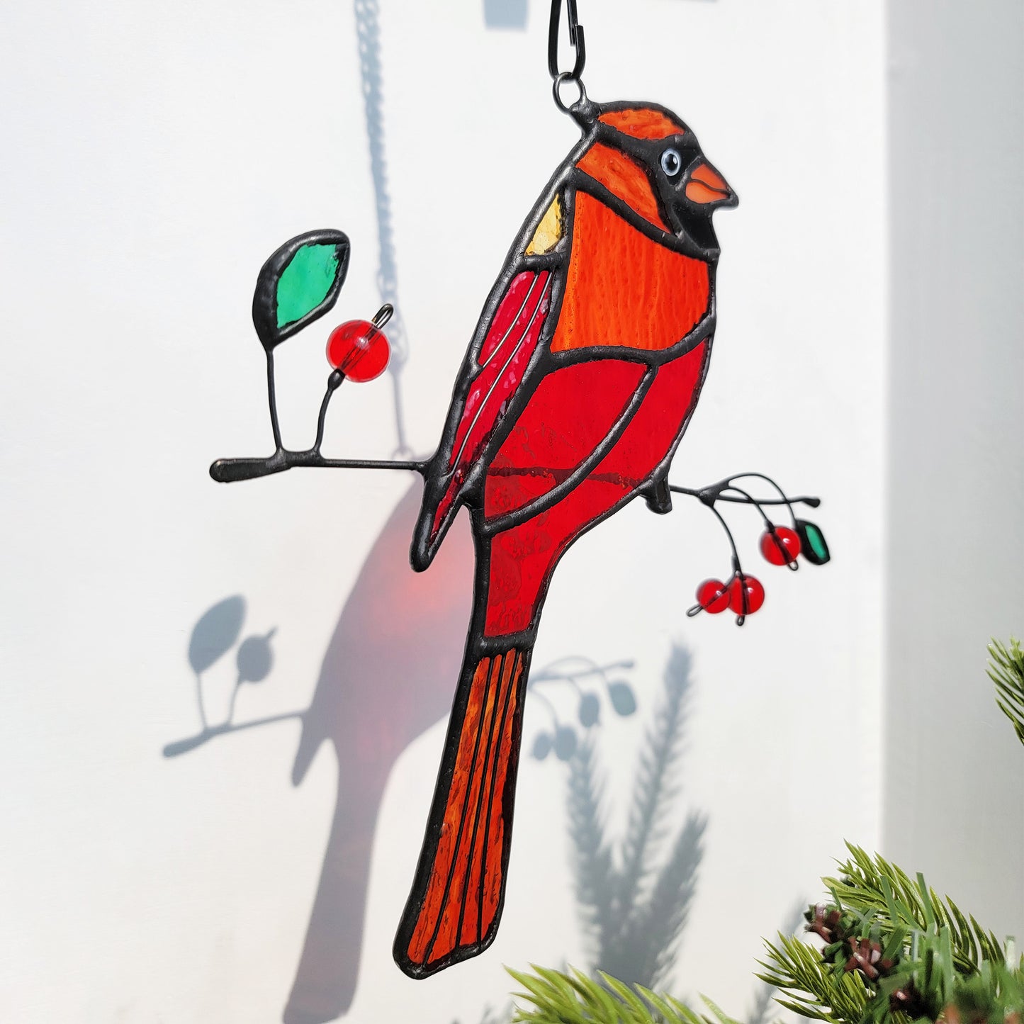 Cardinal stained glass,Custom stained glass cardinal suncatcher,Cardinal gifts,Bird stained glass ,Stained glass yard art,window hangings