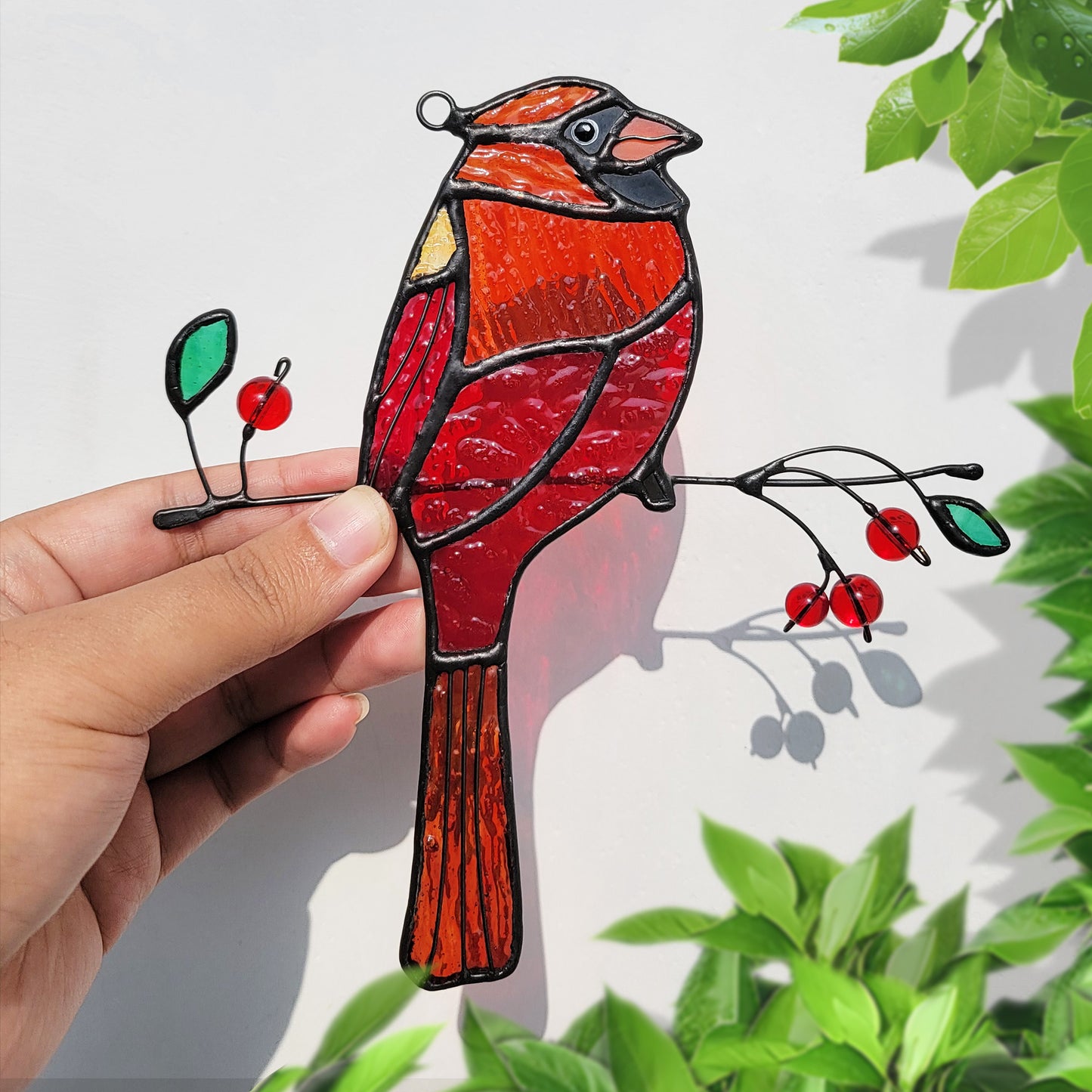 Cardinal stained glass,Custom stained glass cardinal suncatcher,Cardinal gifts,Bird stained glass ,Stained glass yard art,window hangings