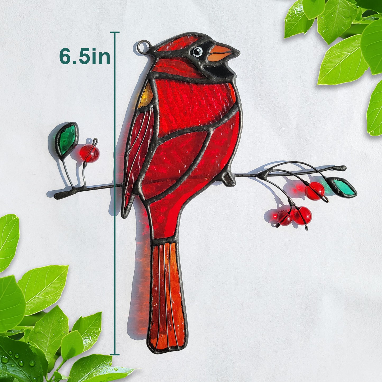 Cardinal stained glass,Custom stained glass cardinal suncatcher,Cardinal gifts,Bird stained glass ,Stained glass yard art,window hangings