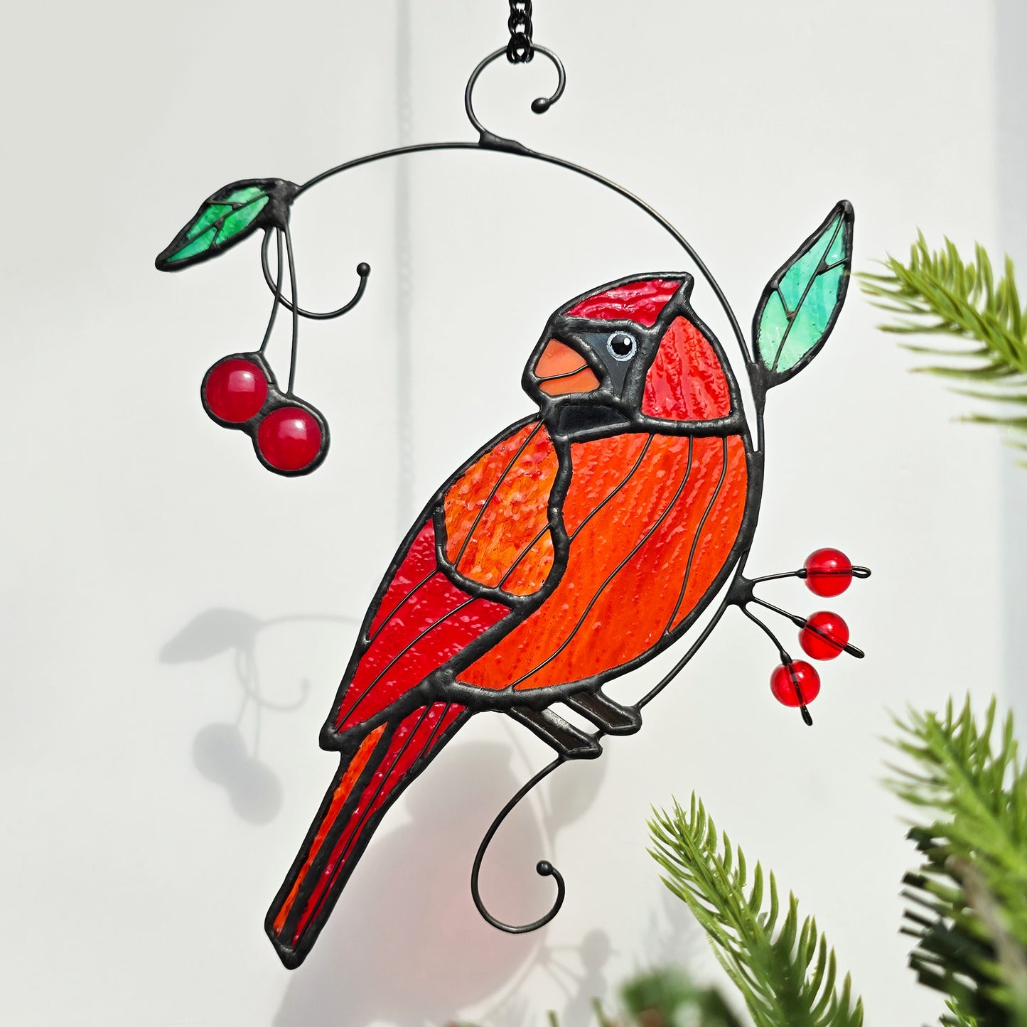 Stained glass cardinal,Custom stained glass cardinal memorial ornament,Cardinal gifts,Cardinal Lover Gift,window hangings,Bereavement gift