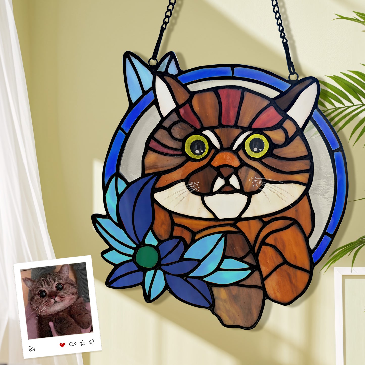 Custom Pet Portrait, Custom Dog Portrait from Photo, Cat Suncatcher, Stained Glass Dog Memorial Gift, Personalized Pet Remembrance Gift