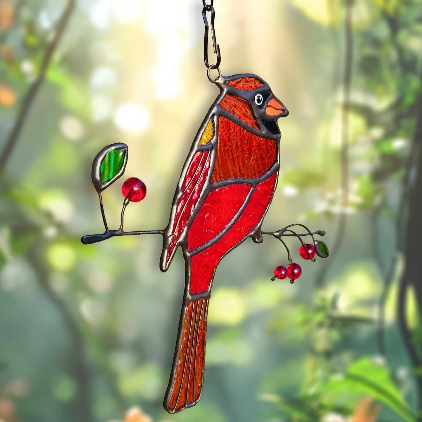 Cardinal stained glass,Custom stained glass cardinal suncatcher,Cardinal gifts,Bird stained glass ,Stained glass yard art,window hangings