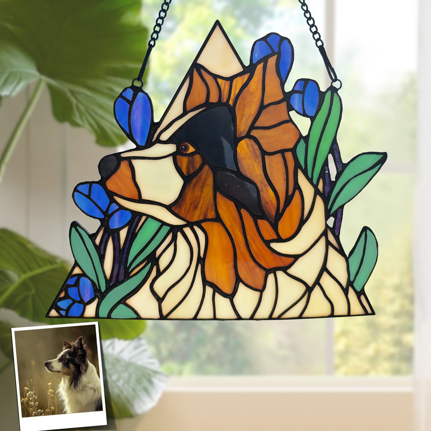 Custom Dog Portrait from Photo Suncatcher, Cat SunCatcher Memorial, Stained Glass Pet Memorial, Personalized Pet Memorial Gifts