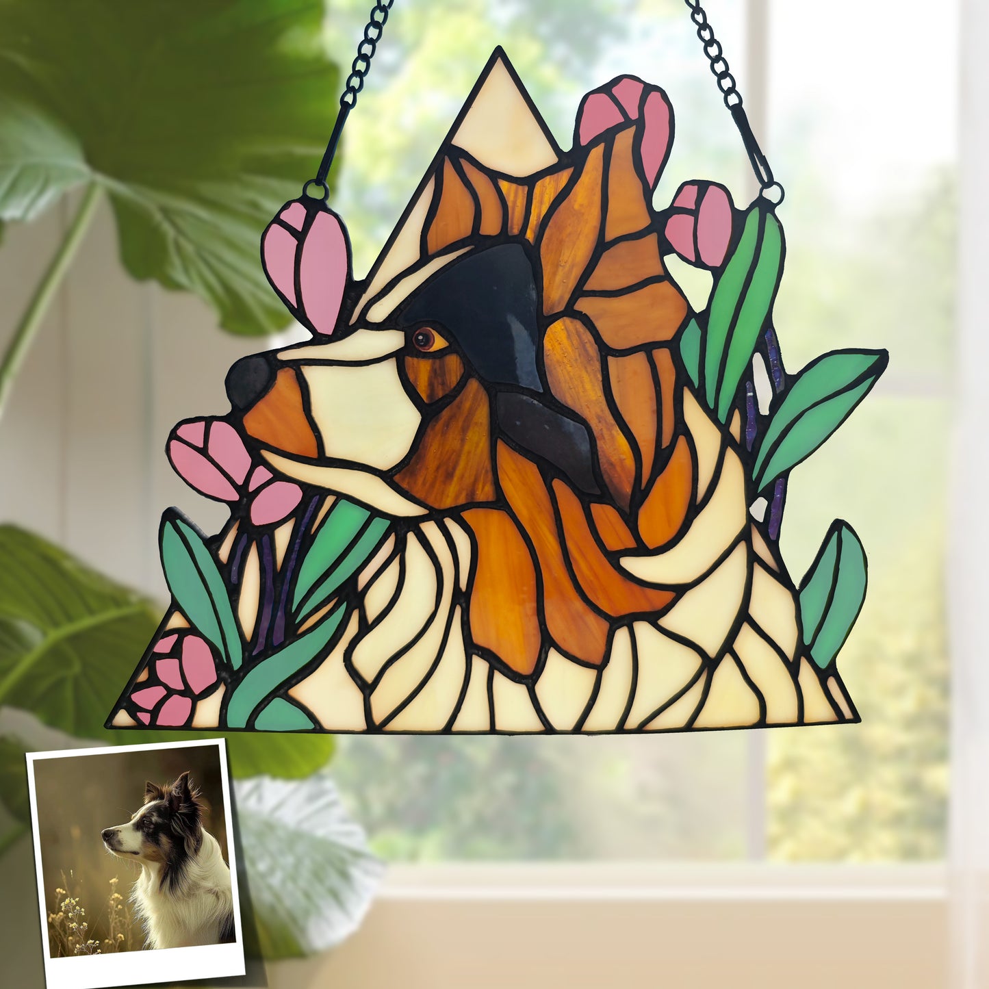 Custom Dog Portrait from Photo Suncatcher, Cat SunCatcher Memorial, Stained Glass Pet Memorial, Personalized Pet Memorial Gifts