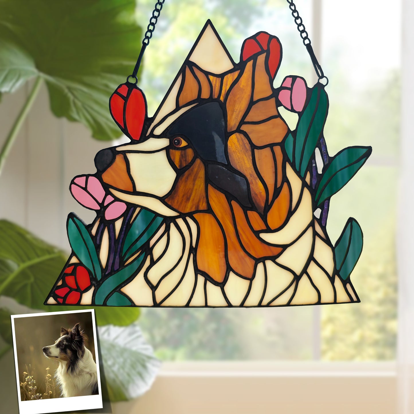 Custom Dog Portrait from Photo Suncatcher, Cat SunCatcher Memorial, Stained Glass Pet Memorial, Personalized Pet Memorial Gifts